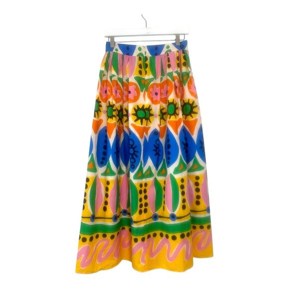 ZARA Colorful Cotton Abstract Batik African Print Pleated Maxi Skirt Size Small - Picture 3 of 10